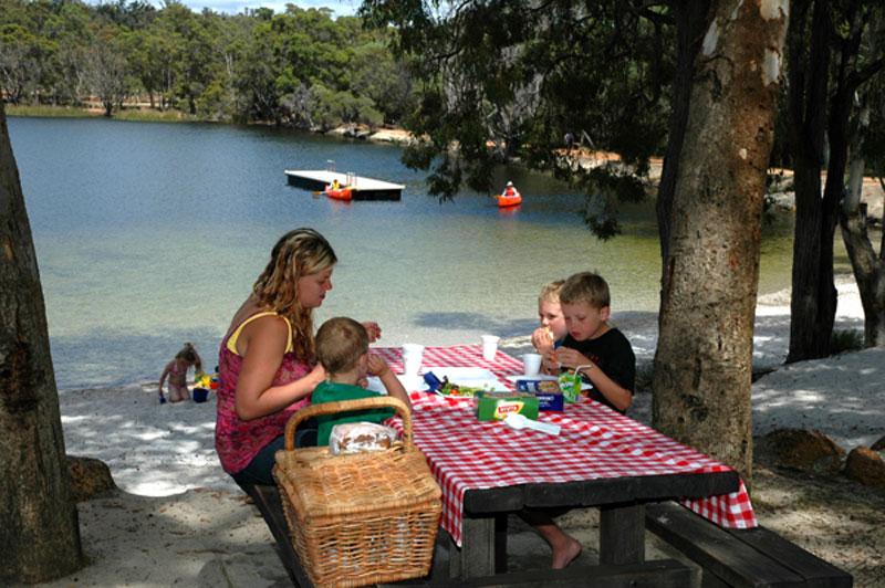 Swimming and picnicking at Lake LeschenaultiaWhat a great spot to introduce the family to camping