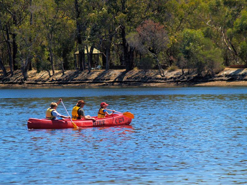 Canoeing on Lake LeschenaultiaThere are hire canoes available or bring your own