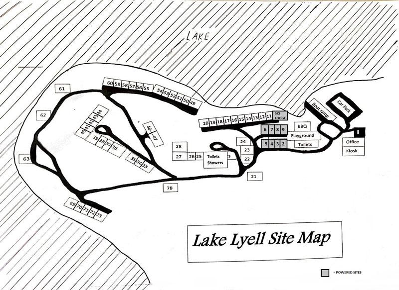 Camp Area MapThere are over 70 designated campsites at Lake Lyell Recreation area.
