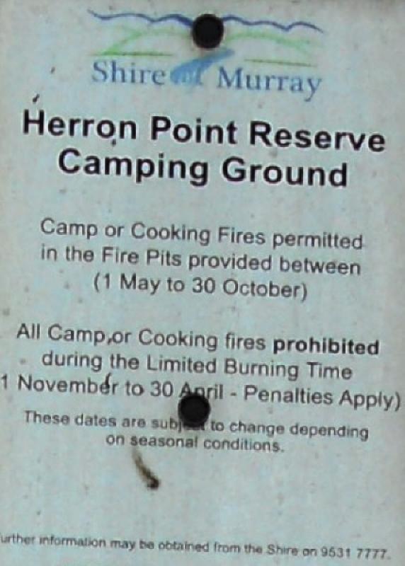 Heron PointSign regarding fire restrictions, and cooking fires in supplied fire pits