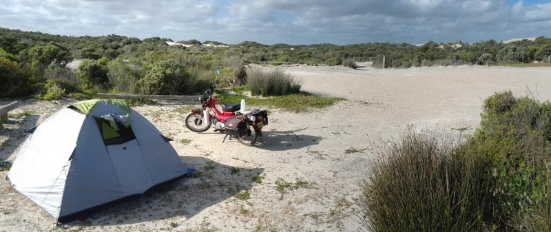 Sheringa BeachCampsite and Postie Bike at Sheringa Beach