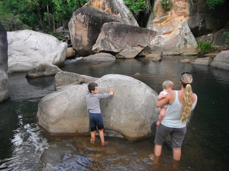 Jourama Falls swimming holeThe swimming area is beautiful, surrounded by large granite boulders and rainforest.